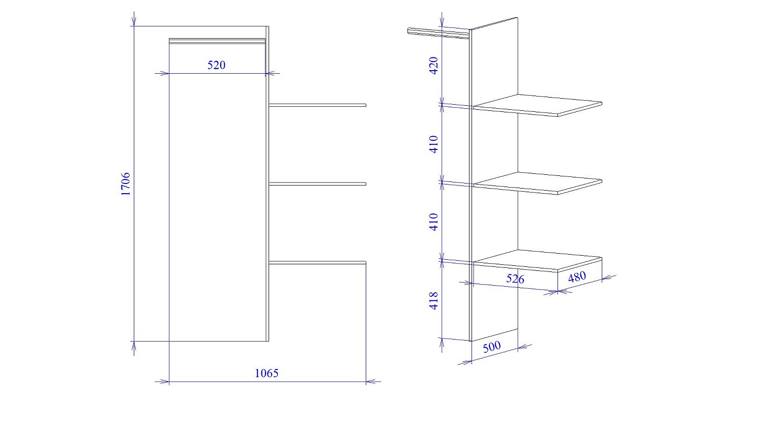 Доп. средник в 2-двер.шкаф, Денвер (523*500*1706) Белый, 11744