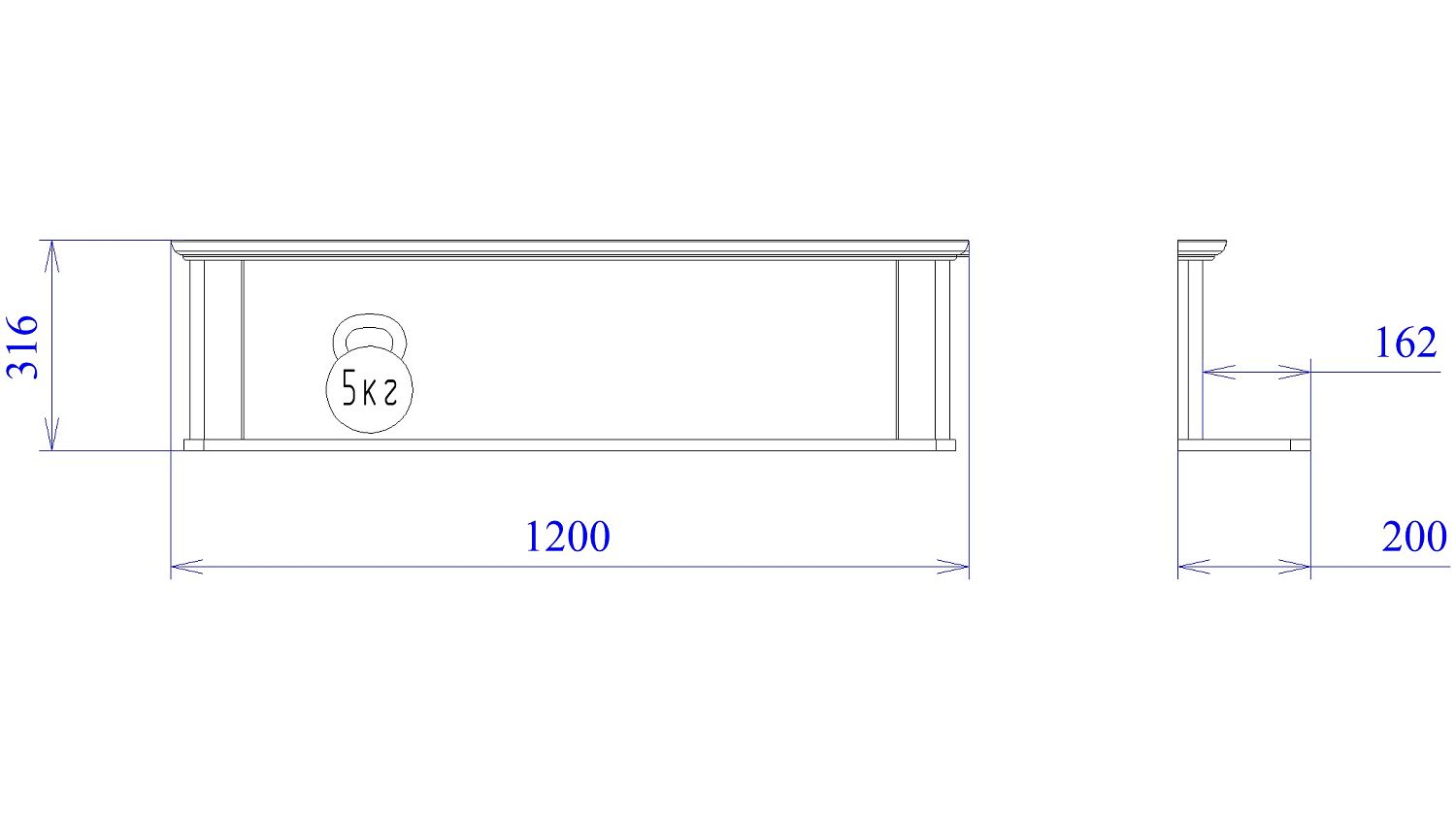 Полка навесная, Клер (1200*200*316) Сосна Андерсен, 31505