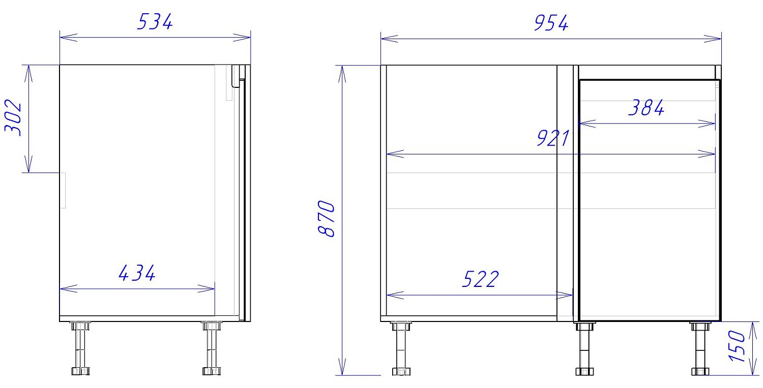 Стол под мойку угловой СМУ-100 правый, Женева (954*534*870) Дуб Палермо/Серый камень , 22030