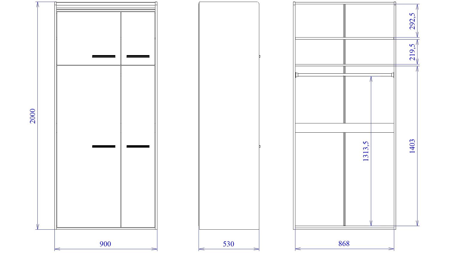 Шкаф М-1, 2-х дверный, Мале (900*530*2000) Дуб галифакс белый, 31207