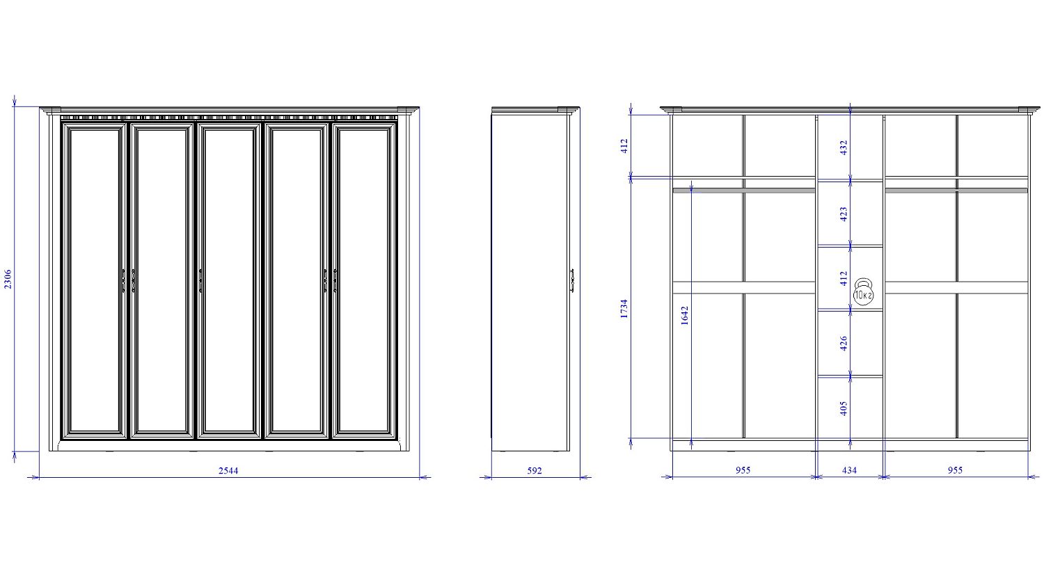 Шкаф 5-дверный, Клер (2544*593*2300) Сосна Андерсен, 11917