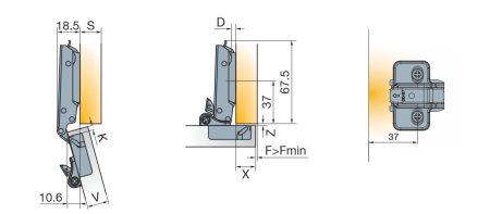 Петля с доводчиком T-type Glissando 110/48/0 мм арт.701-0AS0-054-00, 701-0AS0-054-00