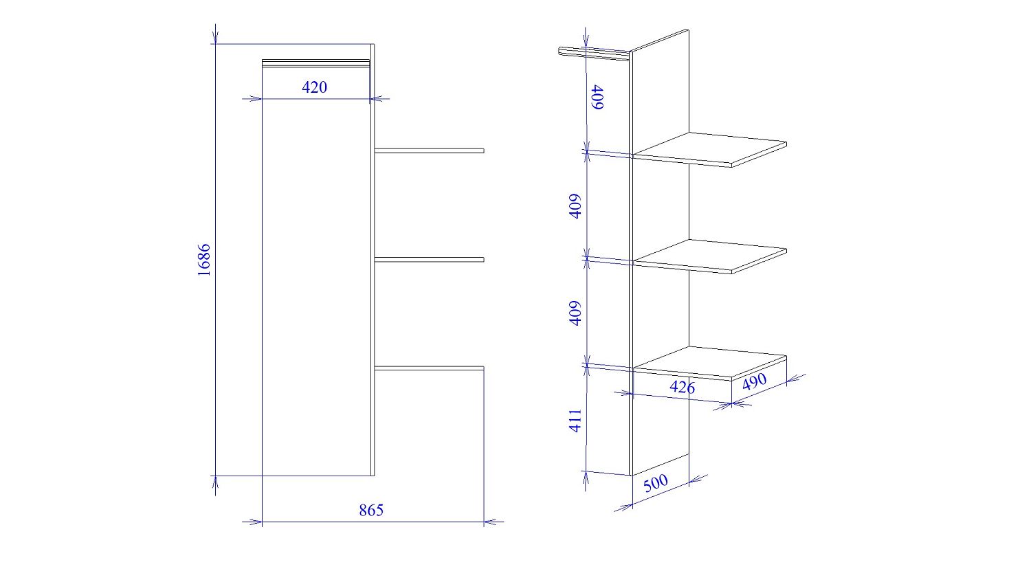 Доп. средник в 2-двер.шкаф, Фрея (426*500*1686) Белый, 12529