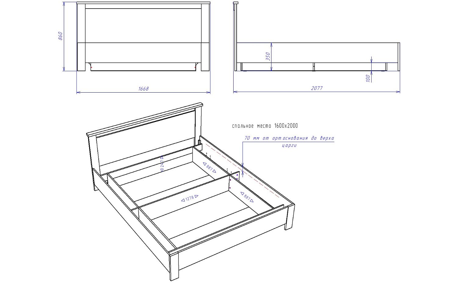 Кровать 1600 с подъемным механизмом, Денвер (1668*2077*860) Риббек серый