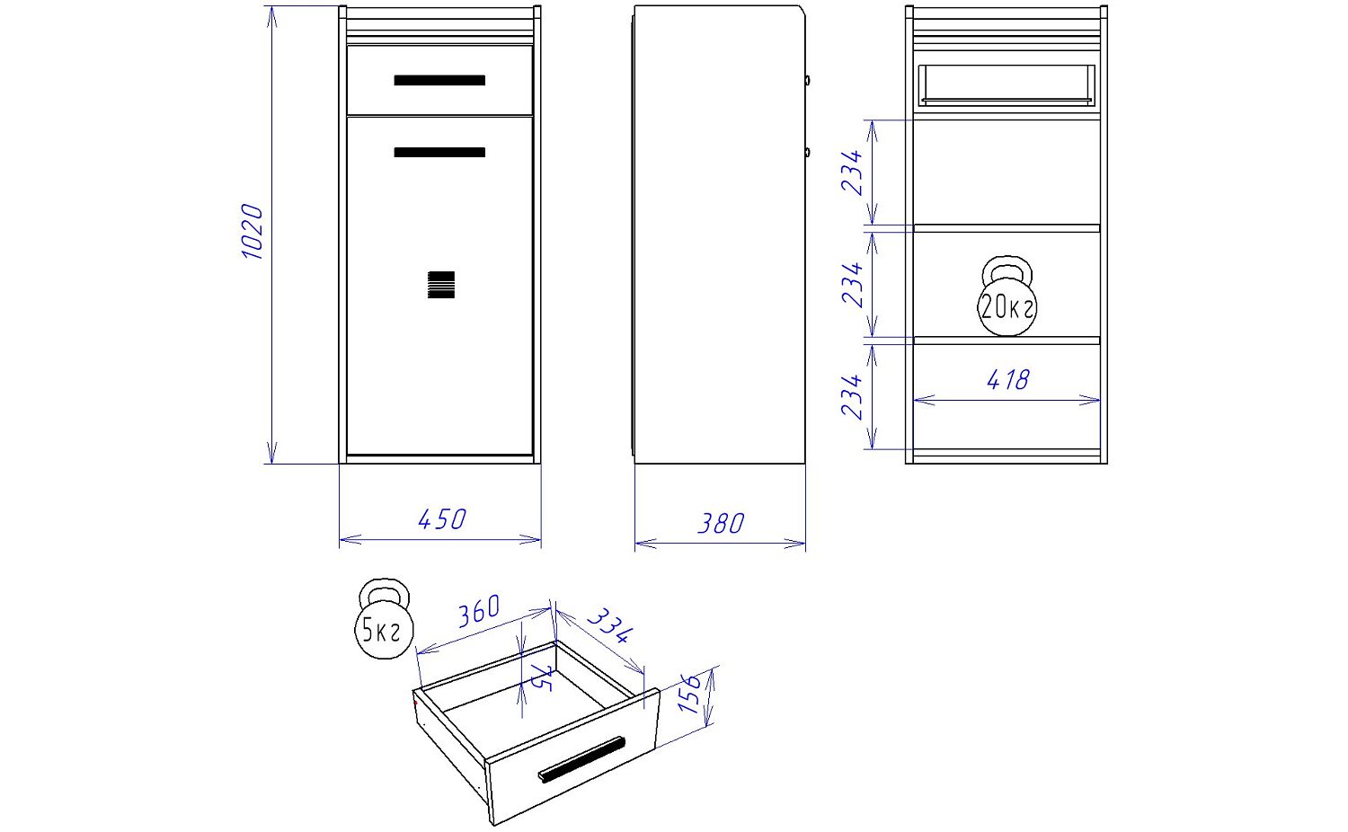 Тумба 450 ПМ-5 высокая, Мале (450*384*1020) Дуб галифакс белый, 50504
