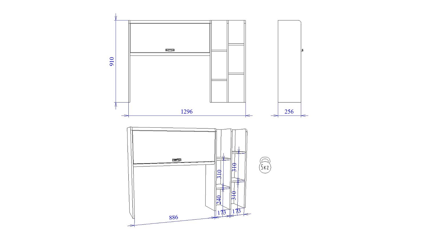 Стол письменный с надстройкой, Сиде Белый
