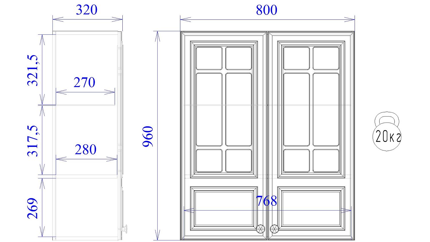 Шкаф со стеклом ШСТ-80, Бьянка (800*320*960) Белый, 21133