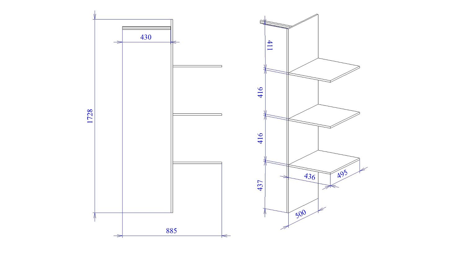 Доп. средник в 2-двер.шкаф, Юта (436*500*1728) Дуб Мария, 12235