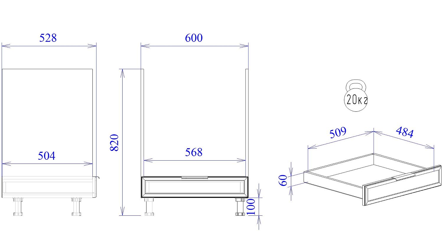 Стол под духовой шкаф СД-60, Берта (600*528*820) Светлый Мокко, 22932
