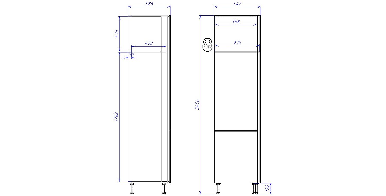 Пенал ПХ, Женева (642*586*2456) Дуб Палермо/Синий матовый, 22537