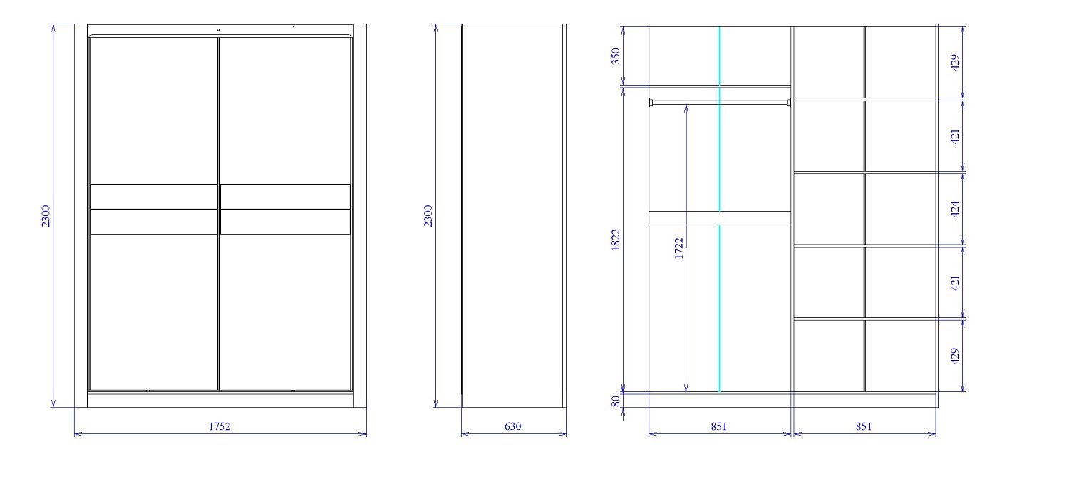 Шкаф-купе 2-х дверный, Лацио (1752*630*2300) Серый камень, 11009
