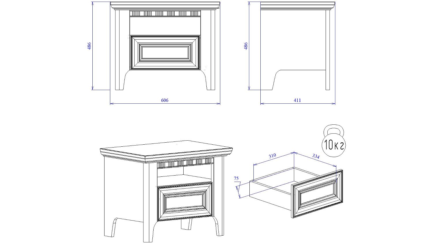 Тумба прикроватная, Клер (606*411*486) Сосна Андерсен, 11906