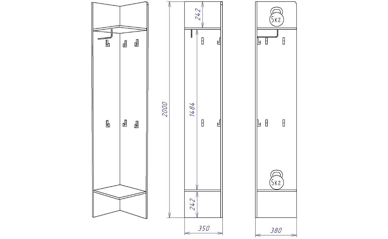 Полка ПМ-3 угловая, Мале (350*380*2000) Дуб галифакс белый, 50502
