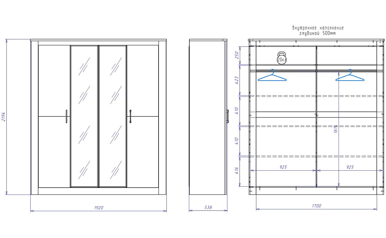 Шкаф 4-х дверный 2194, Денвер (1920*538*2194) Риббек серый, 11712