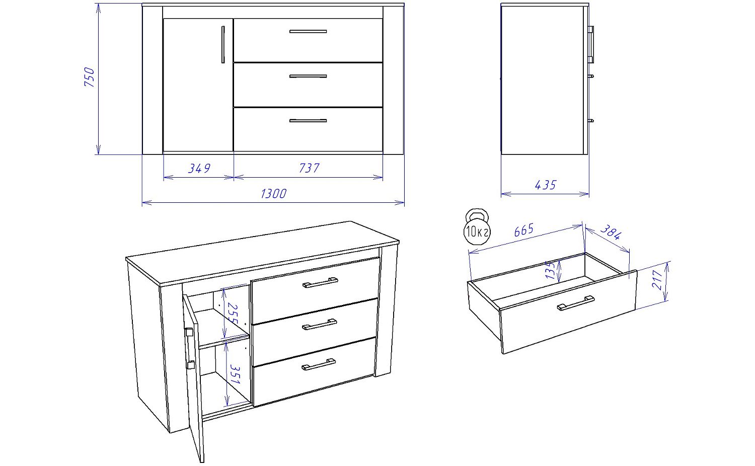 Комод, Денвер (1300*435*750) Риббек серый, 11703