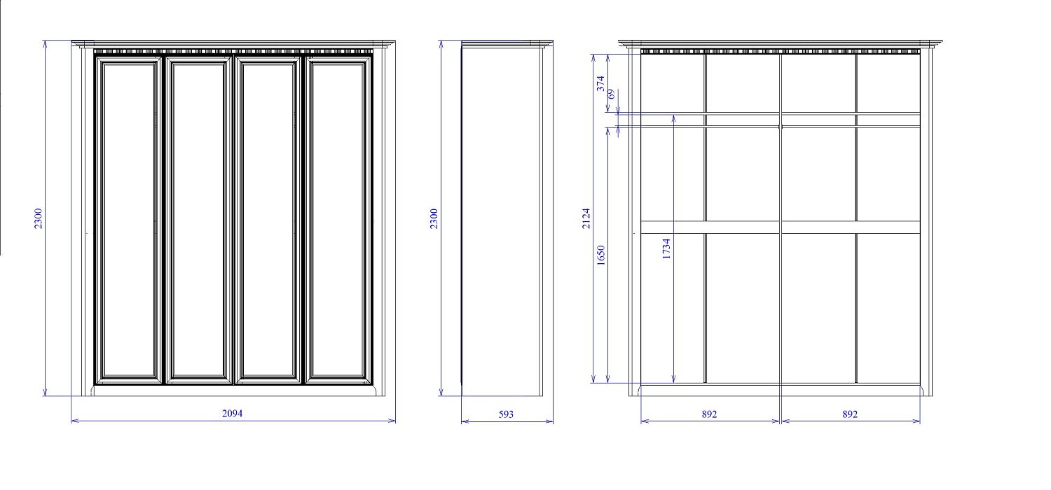 Шкаф 4-х дверный, Клер (2094*593*2300) Сосна Андерсен, 11908