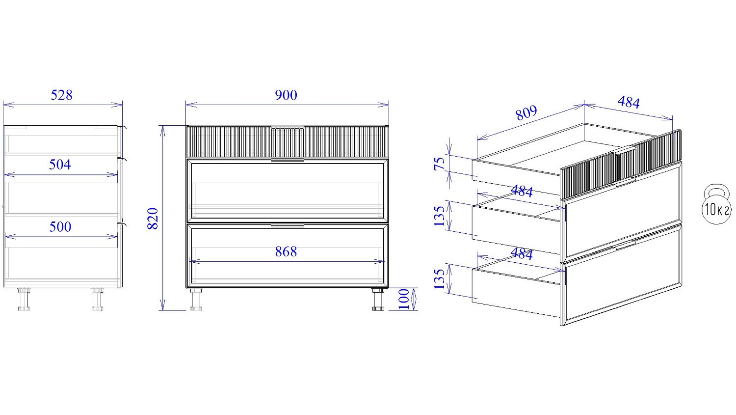 Стол с ящиками СЯ-90 (140/284), Берта (900*528*820) Светлый Мокко, 22929