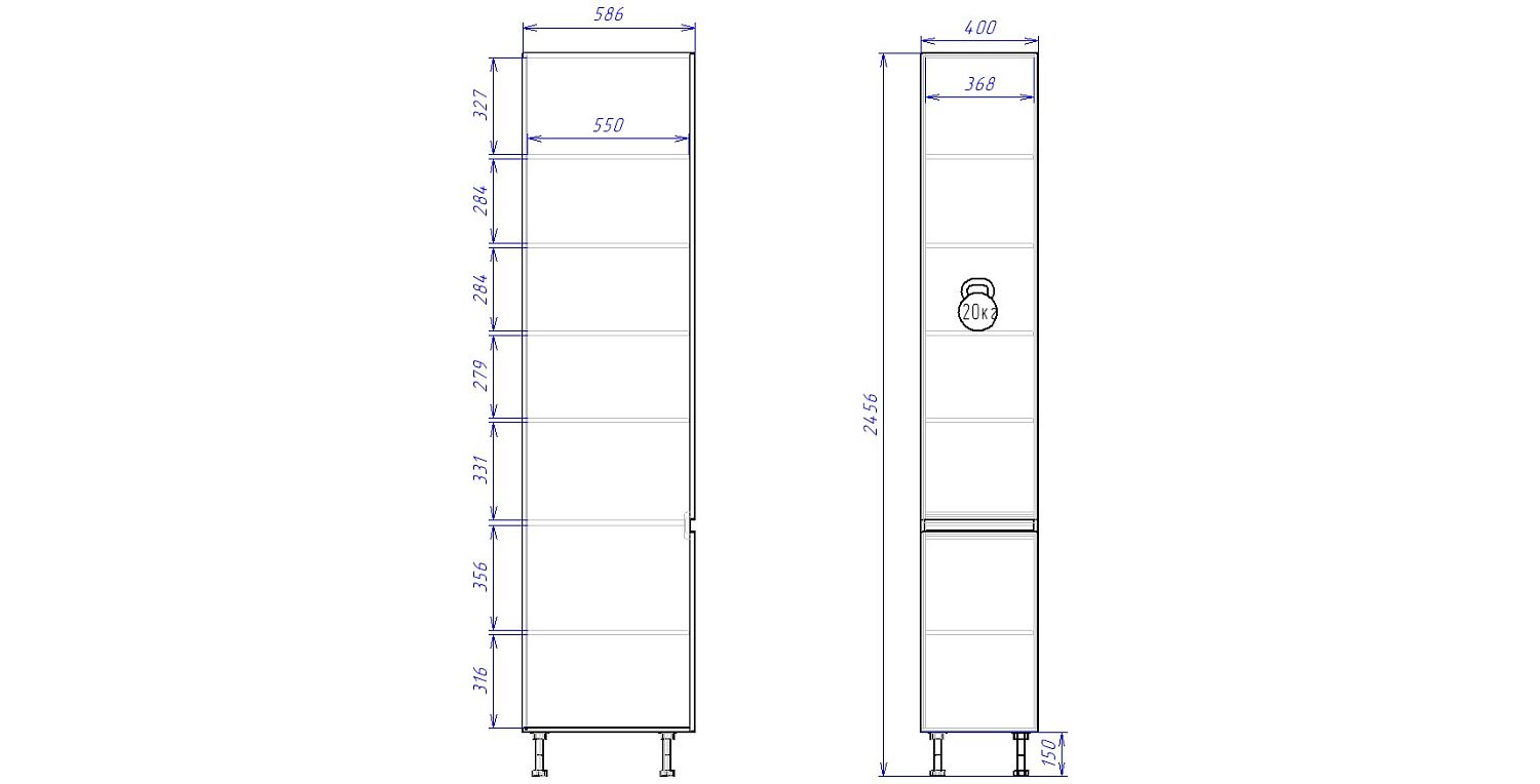Пенал ПГ-40В, Женева (400*586*2456) Дуб Палермо/Зеленый матовый, 21950