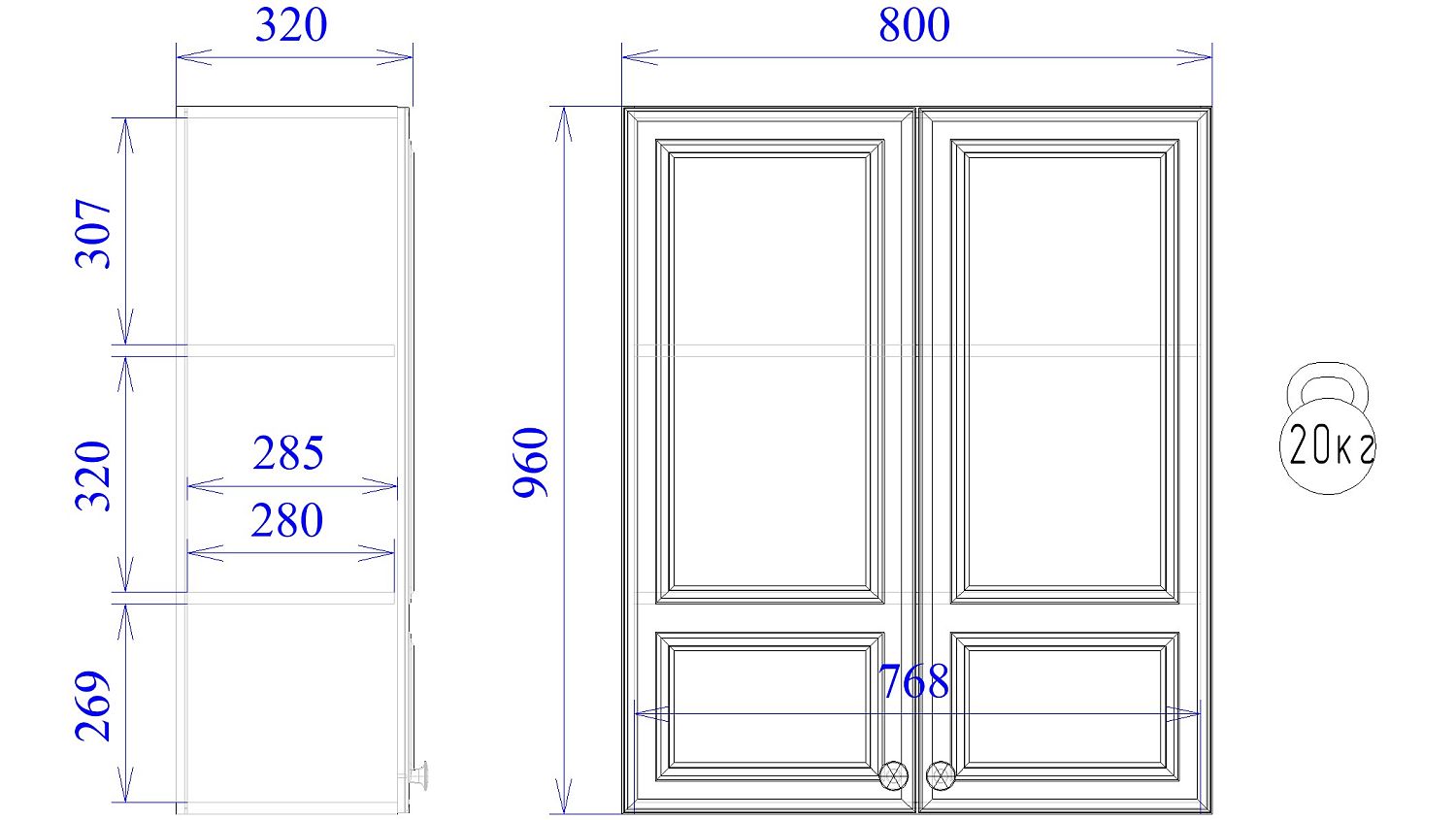 Шкаф ШГ-80, Бьянка (800*320*960) Белый, 21130