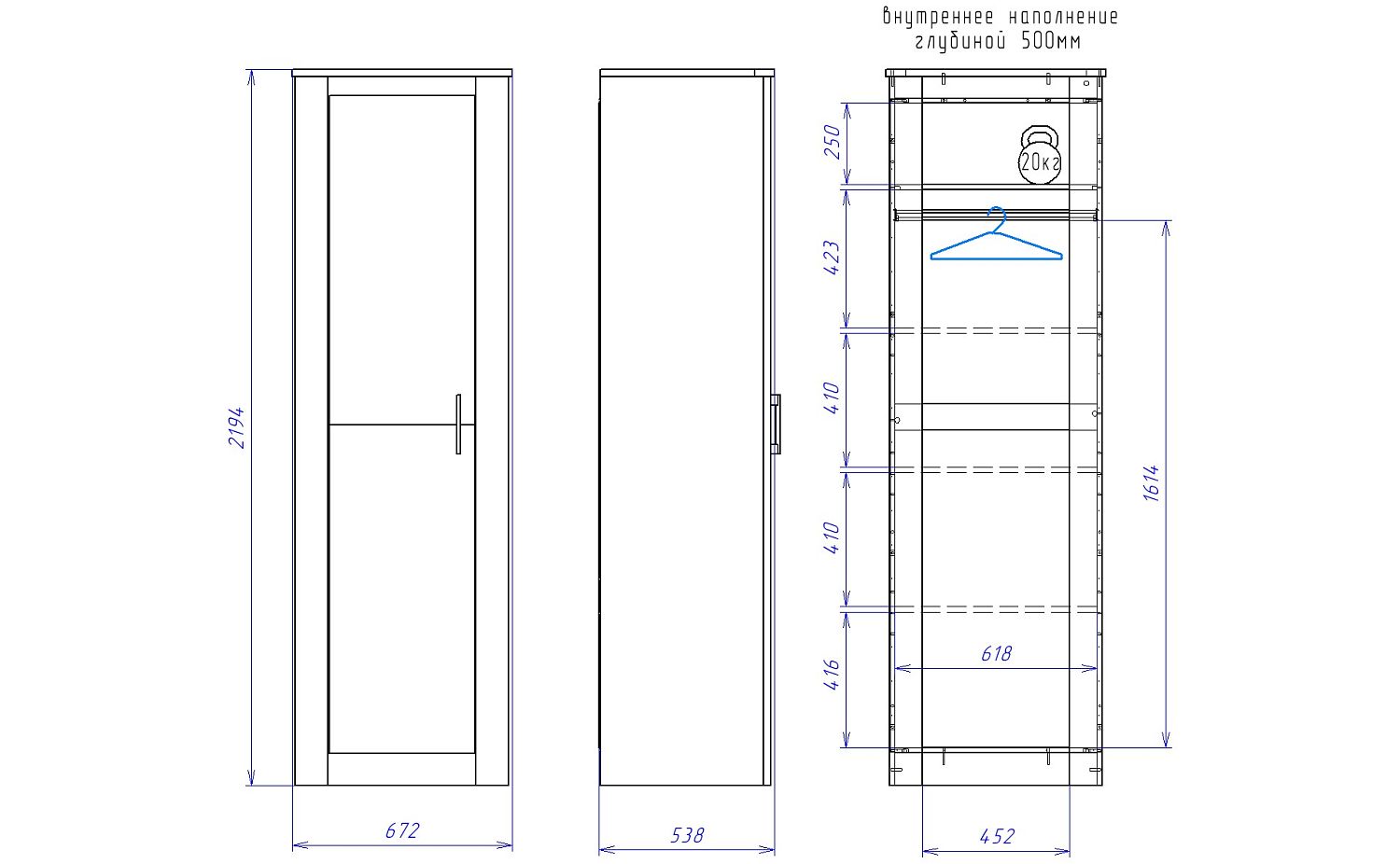 Шкаф 1-но дверный 2194, Денвер (672*538*2194) Риббек серый, 11728