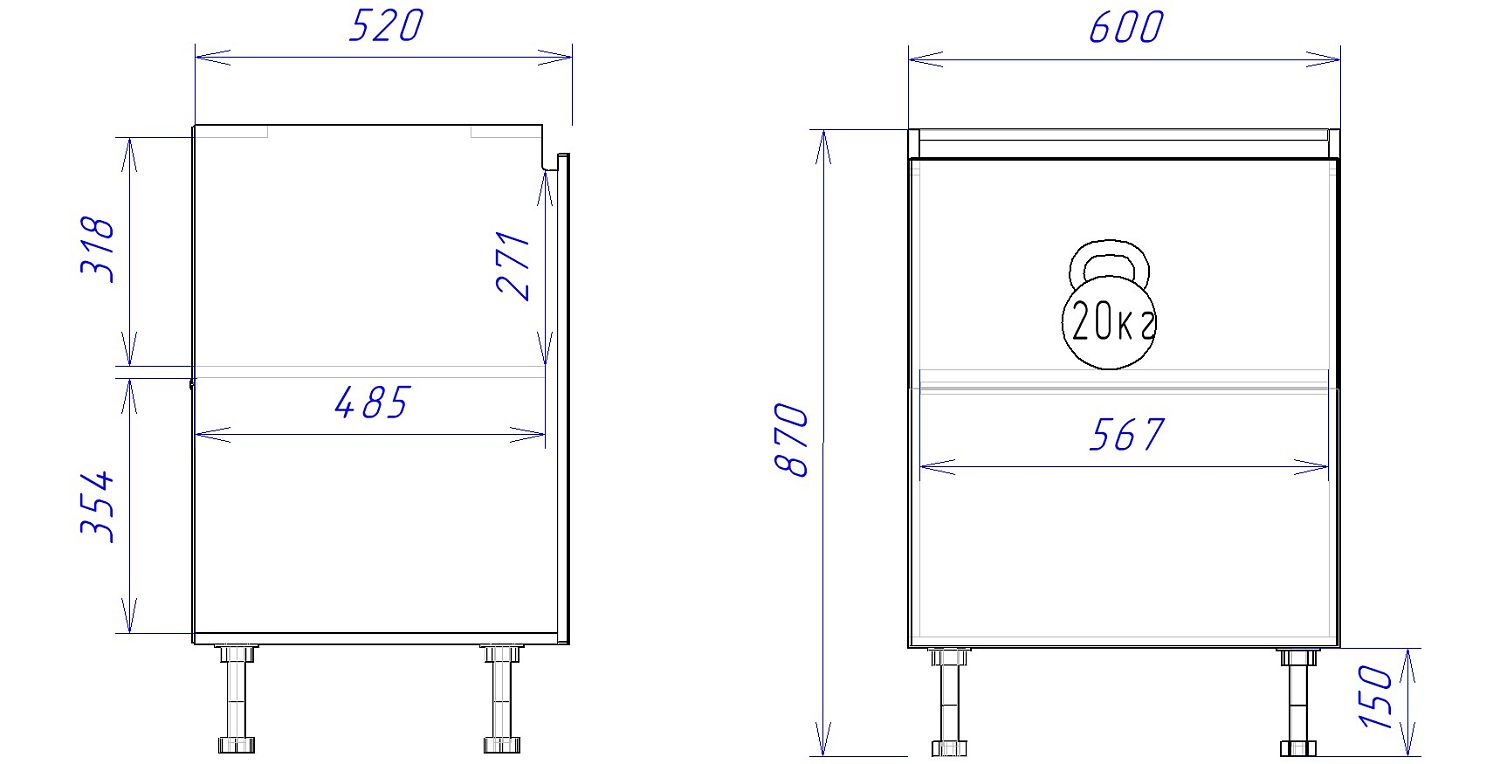 Стол С-60, Женева (600*520*870) Дуб Палермо/Синий матовый, 22505