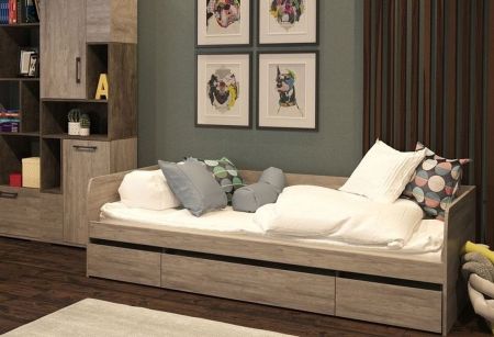 Кровать 900 с ящиками, Денвер (2042*952*600) Риббек серый, 11739