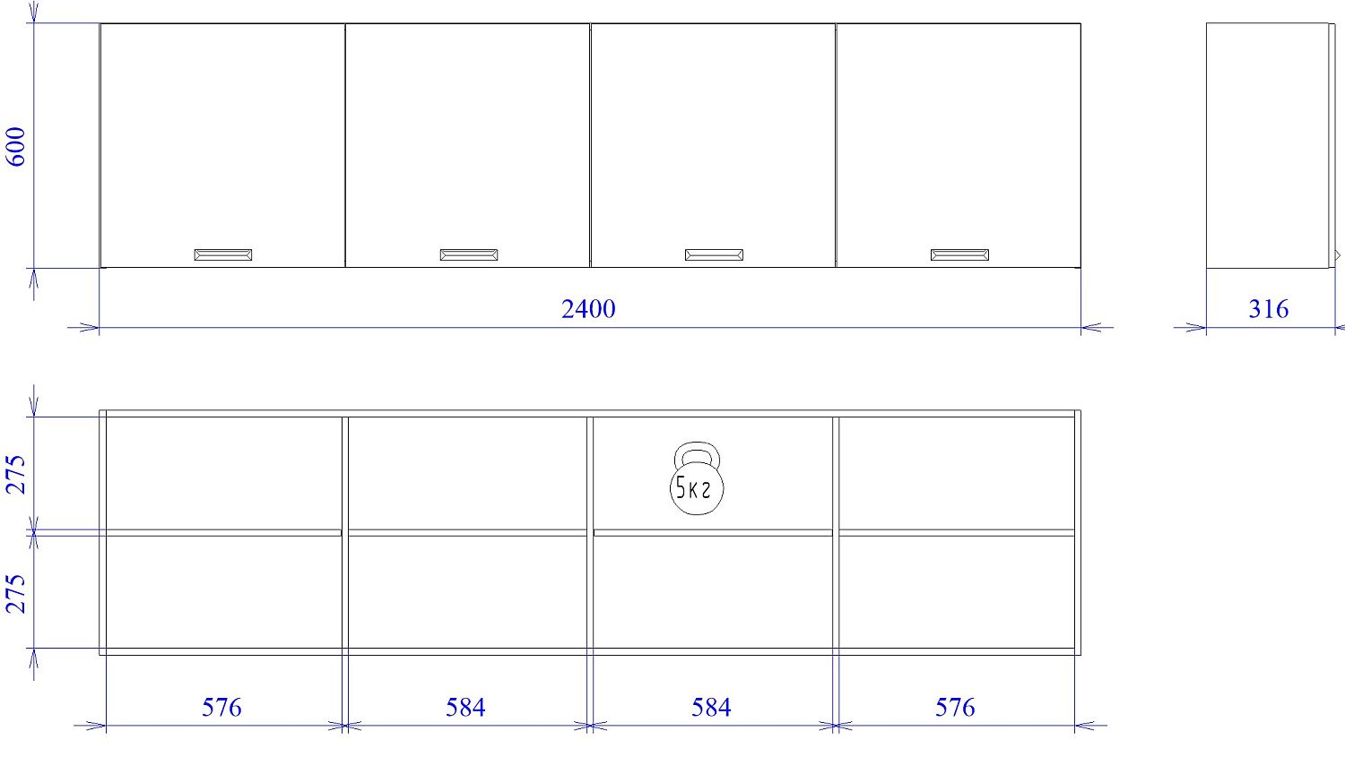Шкаф ШГ-240, Смарт (2400*316*600) Серый, 22609
