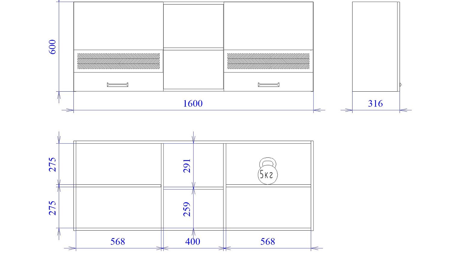 Шкаф ШСТ-160 NEW, Смарт (1600*316*600) Серый, 22620