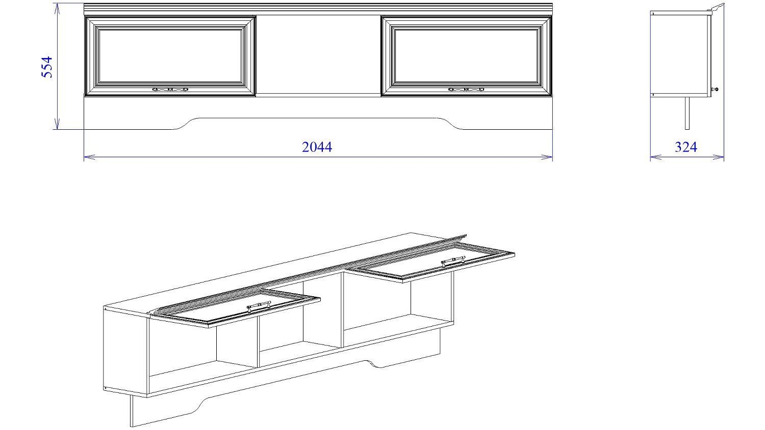 Шкаф-полка навесная, Клер (2044*324*554) Сосна Андерсен, 31506
