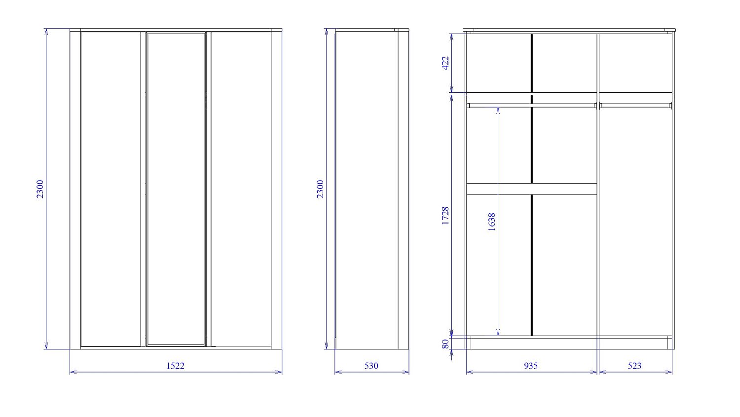 Шкаф 3-х дверный, Лацио (1522*530*2300) Серый камень, 11007