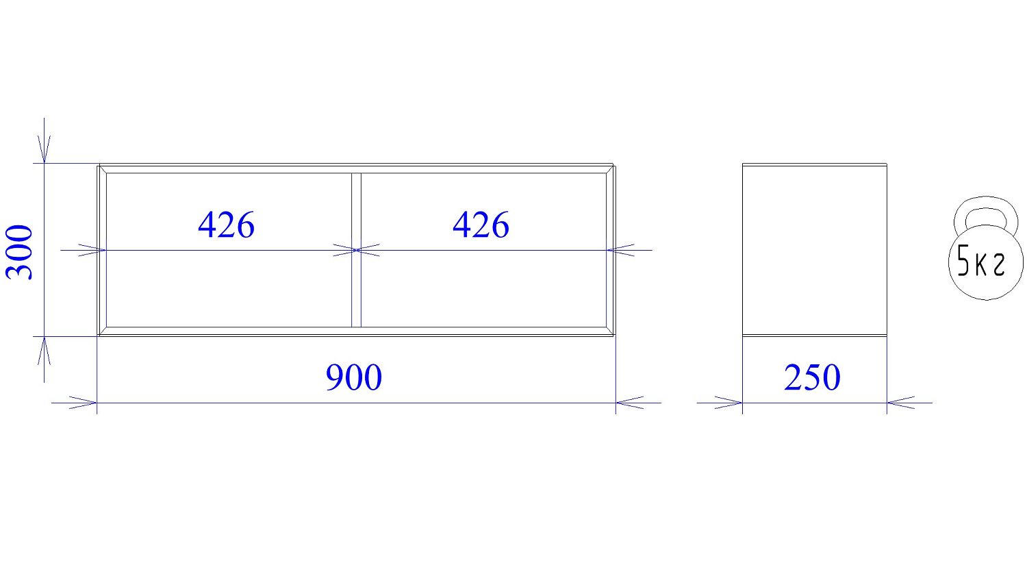 Полка навесная широкая, Каспер (900*250*300) Тира, 40208