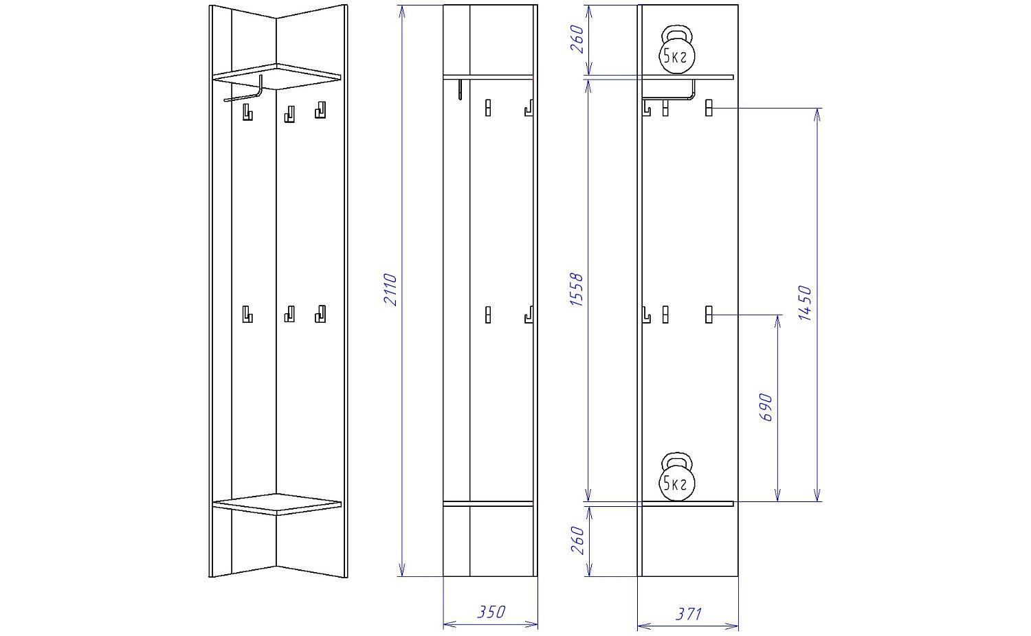 Полка ПХ-3 угловая, Ханна (350*371*2110) Дуб галифакс Табак, 50303