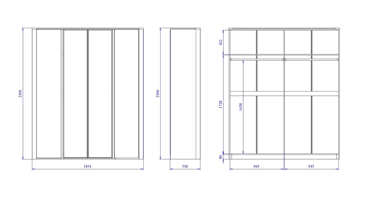 Шкаф 4-х дверный, Лацио (1954*530*2300) Серый камень, 11008