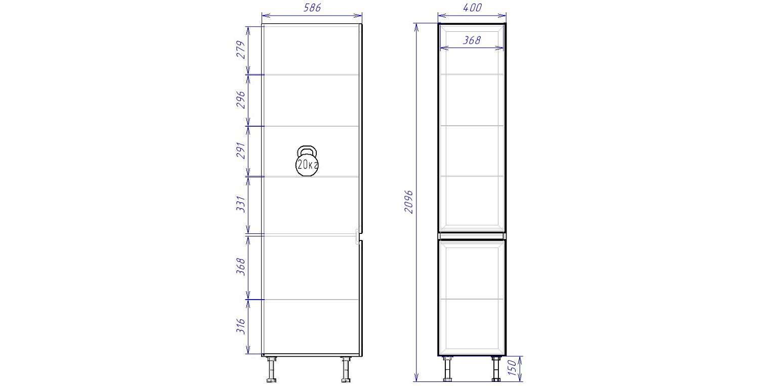 Пенал ПС-40Н, Женева (400*586*2096) Дуб Палермо, 21953
