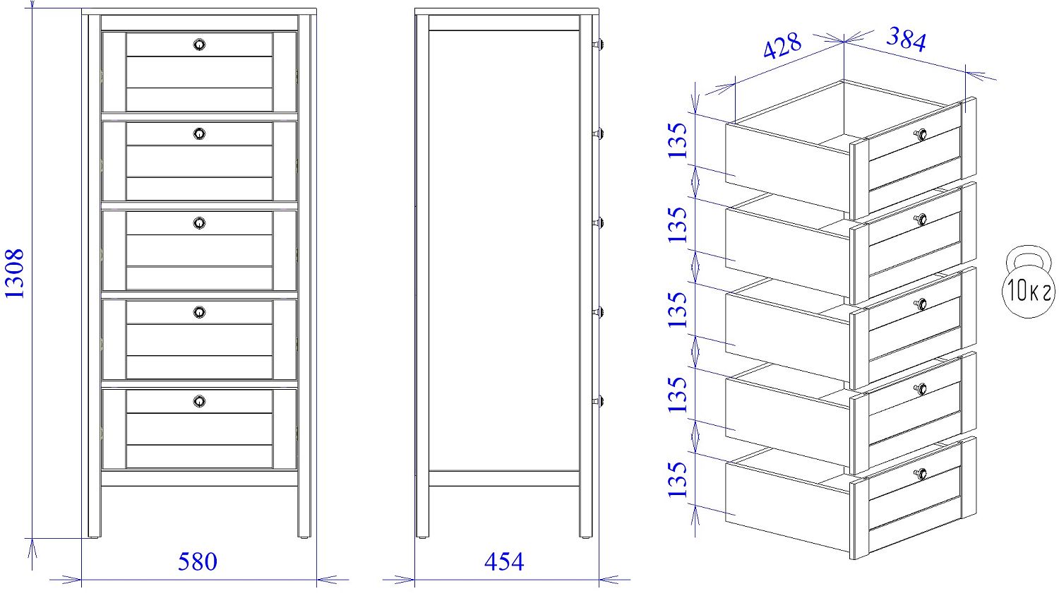 Комод высокий, Фрея (580*454*1308) Белый, 12502