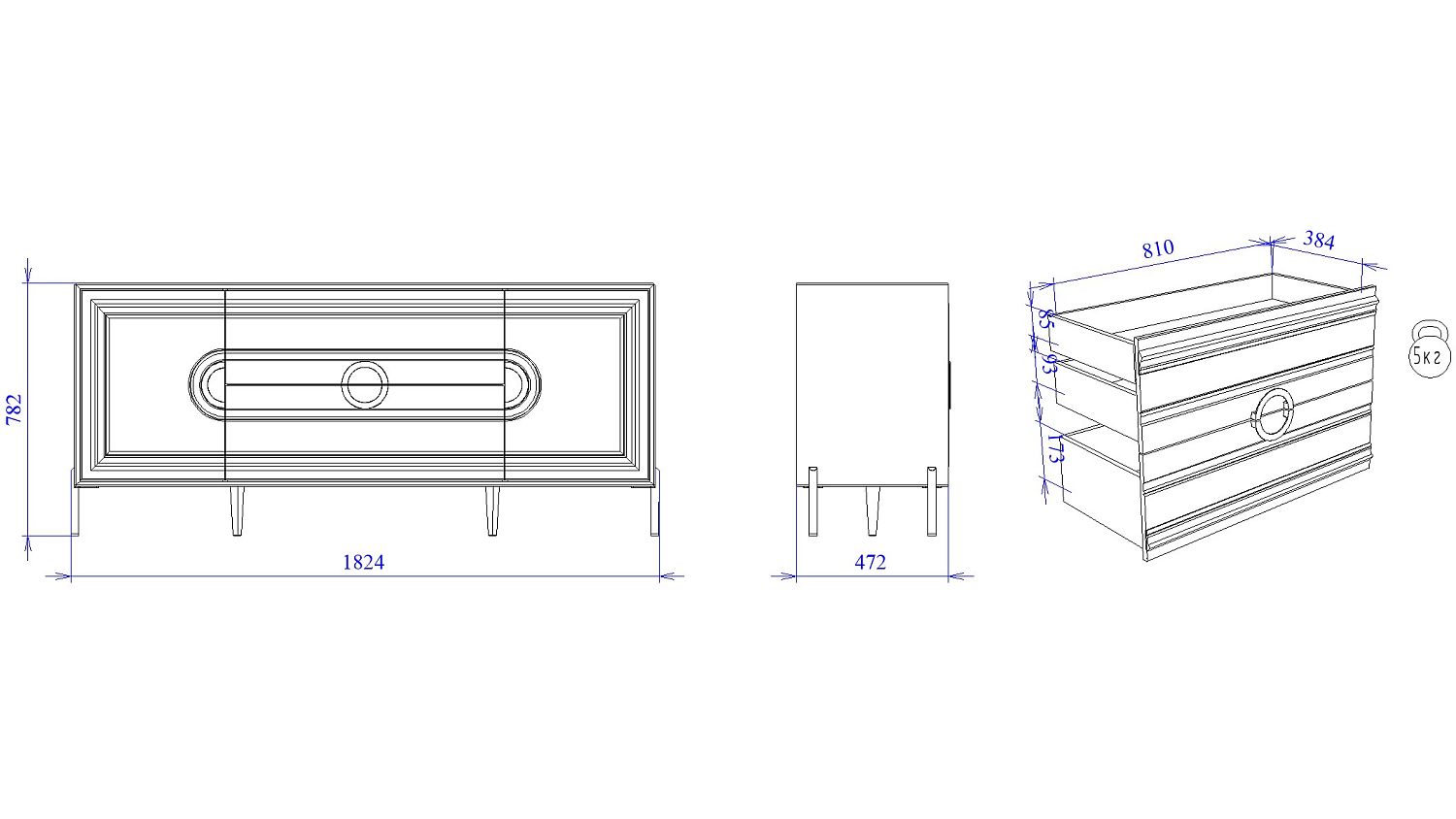 Комод широкий, Палермо (1824*472*782) Дуб Каселла коричневый/Экокожа Мокко, 12807