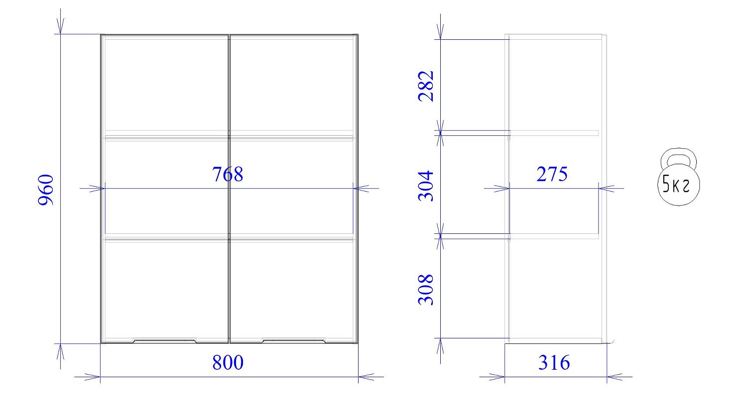 Шкаф 960 2-х дверный ШГ-80, Ватель (800*316*960) Дуб рейка шоколад, 23363