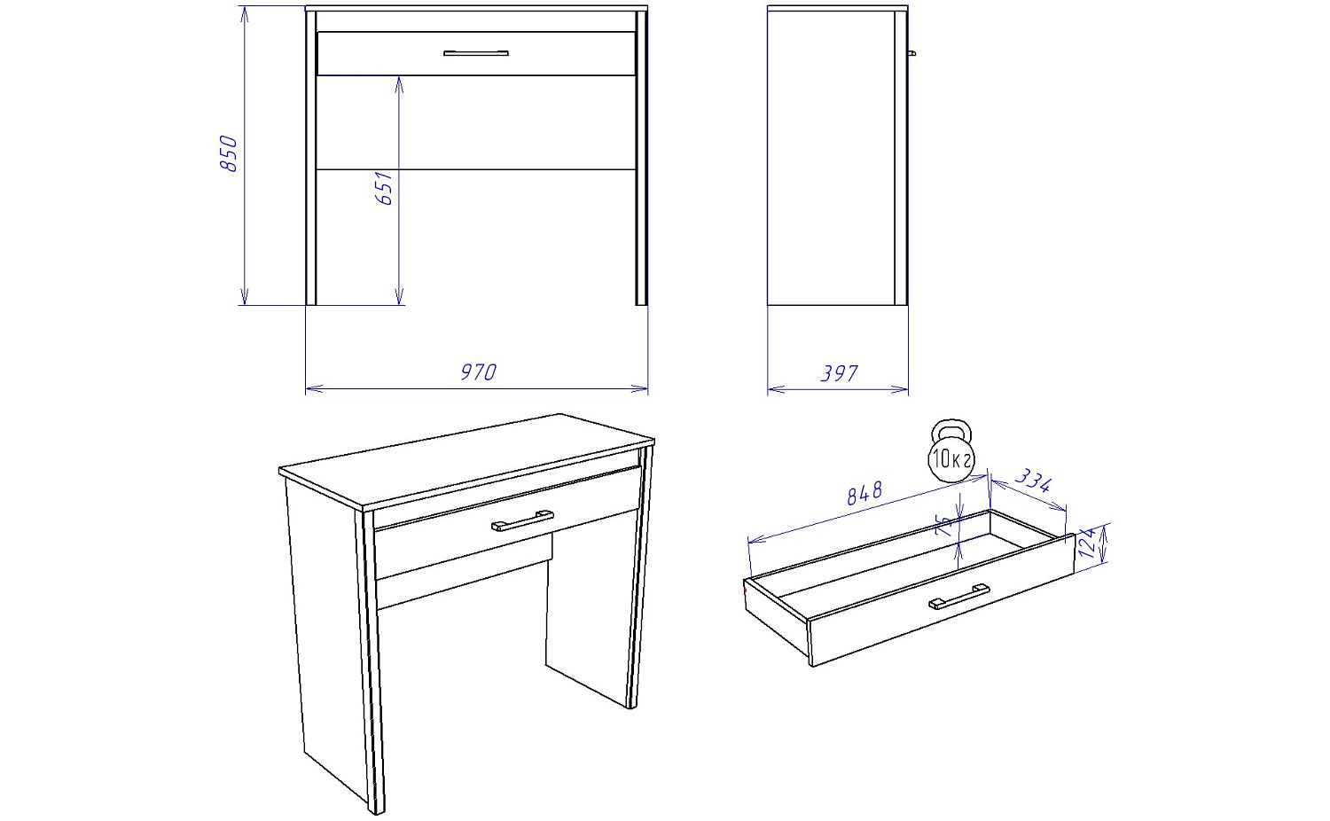 Туалетный столик NEW, Денвер (970*397*850) Риббек серый, 11719