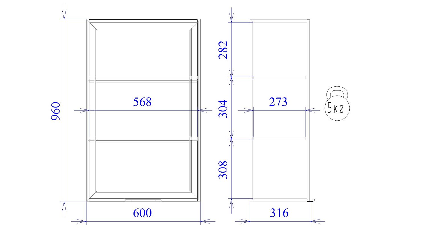 Шкаф 960 ШСТ-60, Ватель (600*316*960) Черный, 23369