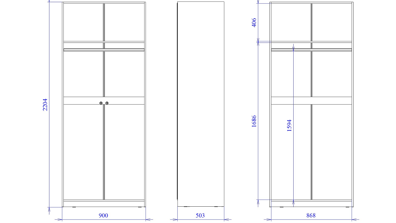 Шкаф 2-дверный с комбинированными дверями, Фрея (902*503*2204) Белый