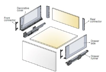 Выдвижной ящик со стеклянными стенками Titus Tekform slimline DW182 450 мм, стекло, белый арт. 655-7X45-152-00, 655-7X45-152-00