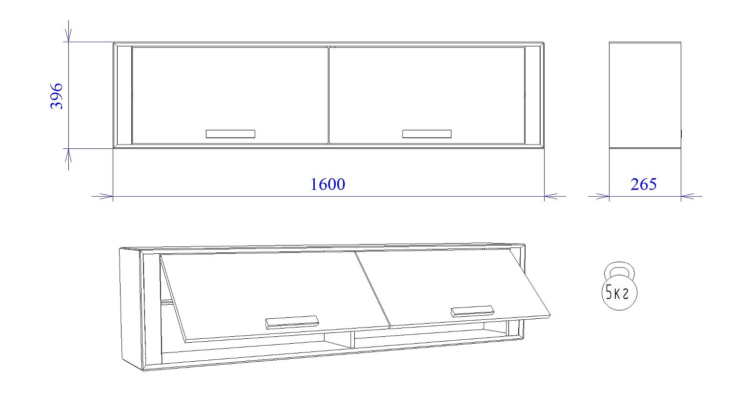 Шкаф навесной, Аврора (1600*265*396) Дуб Мария/Кашемир, 32110