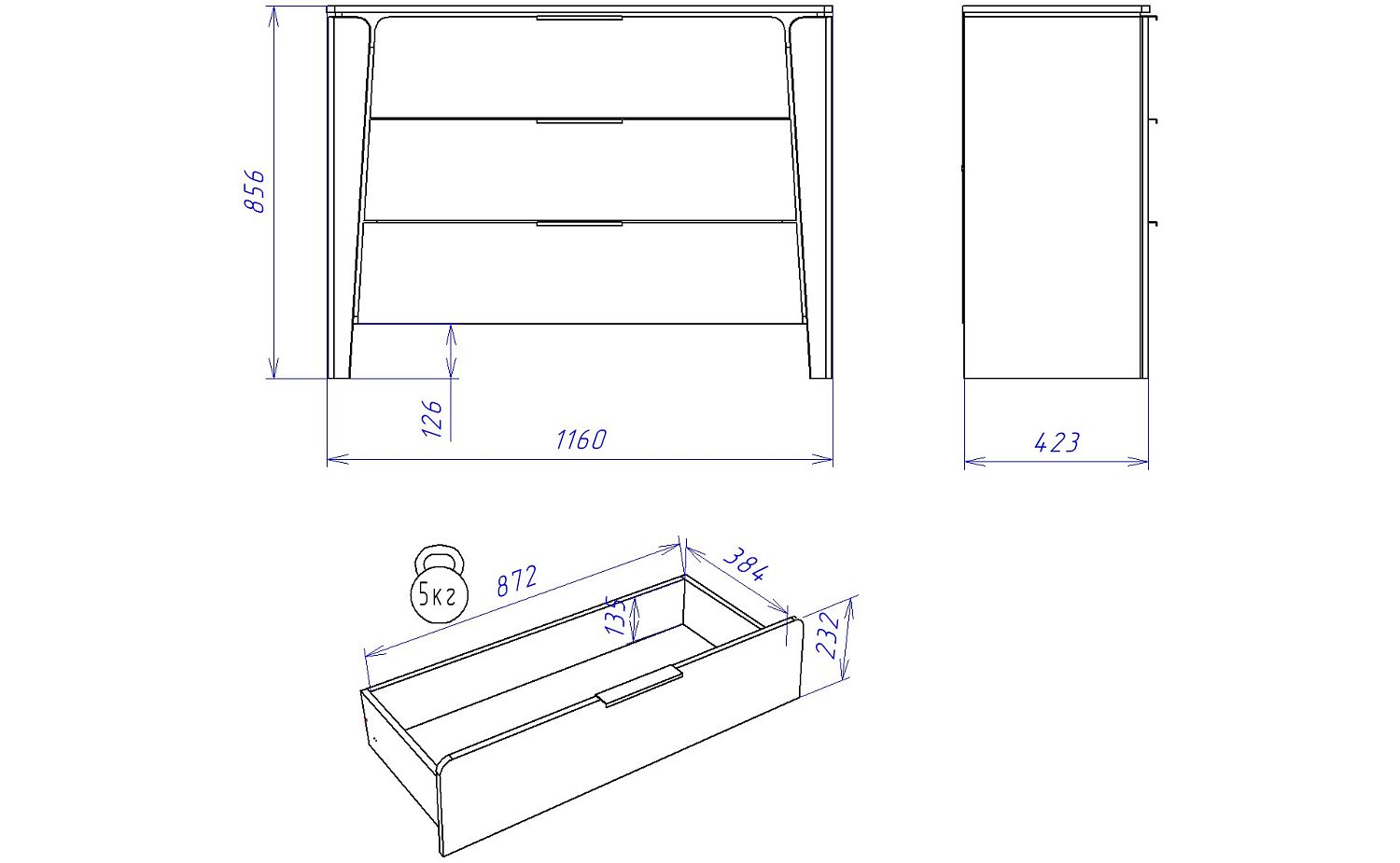 Комод, Юта (1160*429*856) Дуб Мария, 12203
