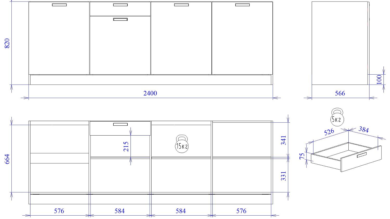 Стол С-240, Смарт (2400*566*820) Серый, 22604