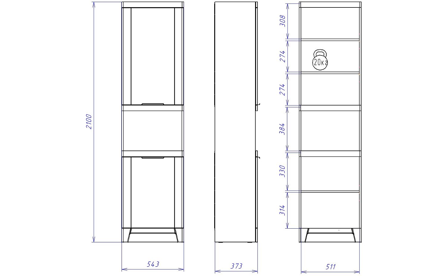 Пенал  открытый, Юта (543*373*2100) Дуб Мария, 31705
