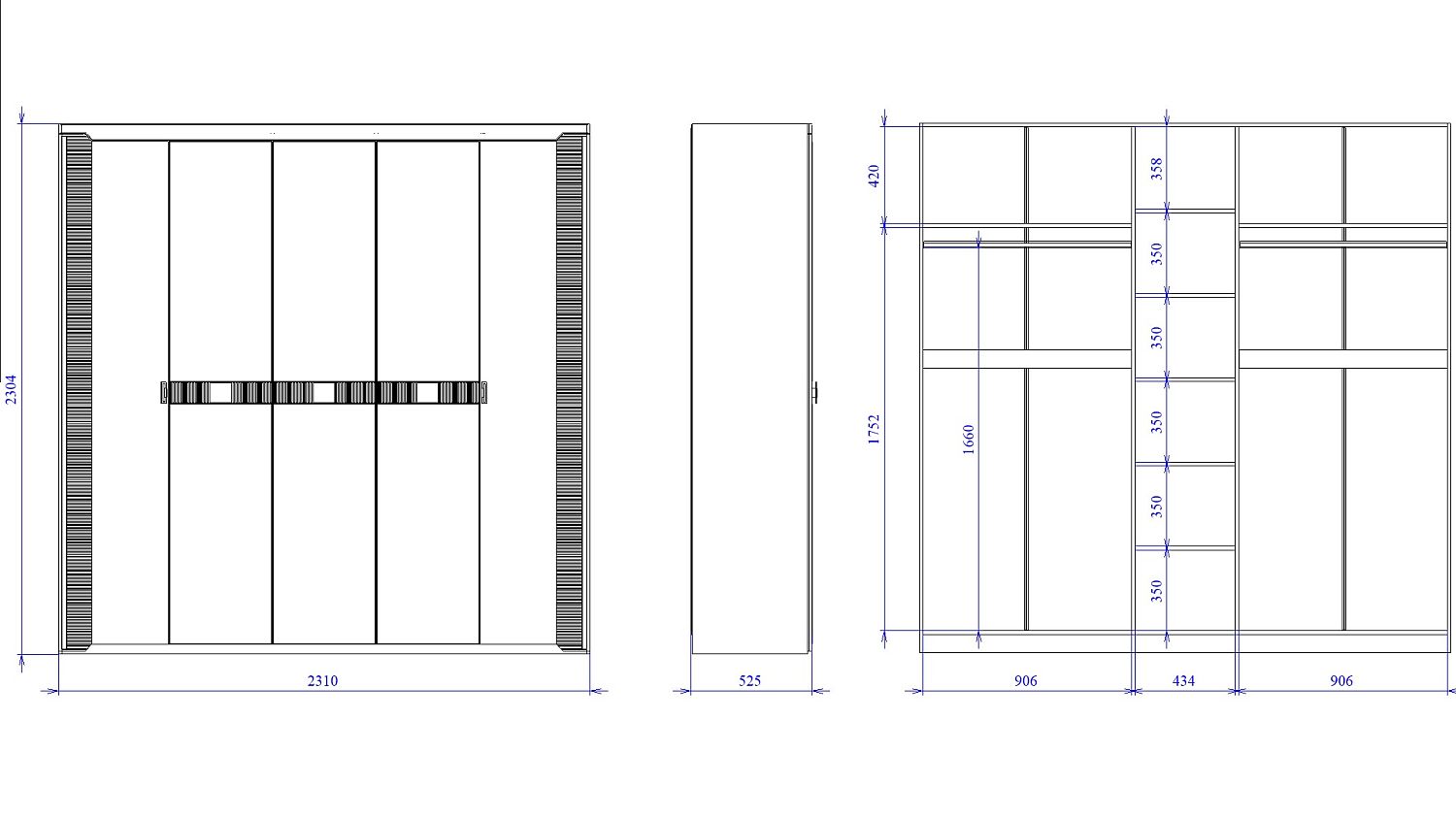 Шкаф 5 дверный NEO, Сиде (2312*523*2304) Белый, 12937