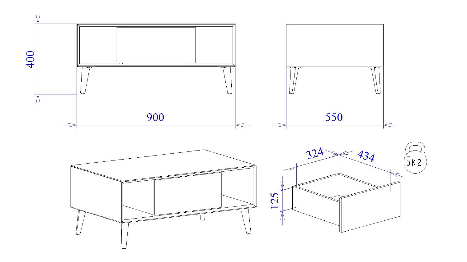 Стол журнальный, Аврора (900*550*400) Дуб Мария/Кашемир, 32116
