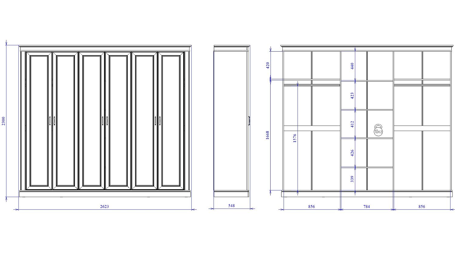 Шкаф 6-дверный, Сиена (2623*548*2300) Береза бежевая, 12338