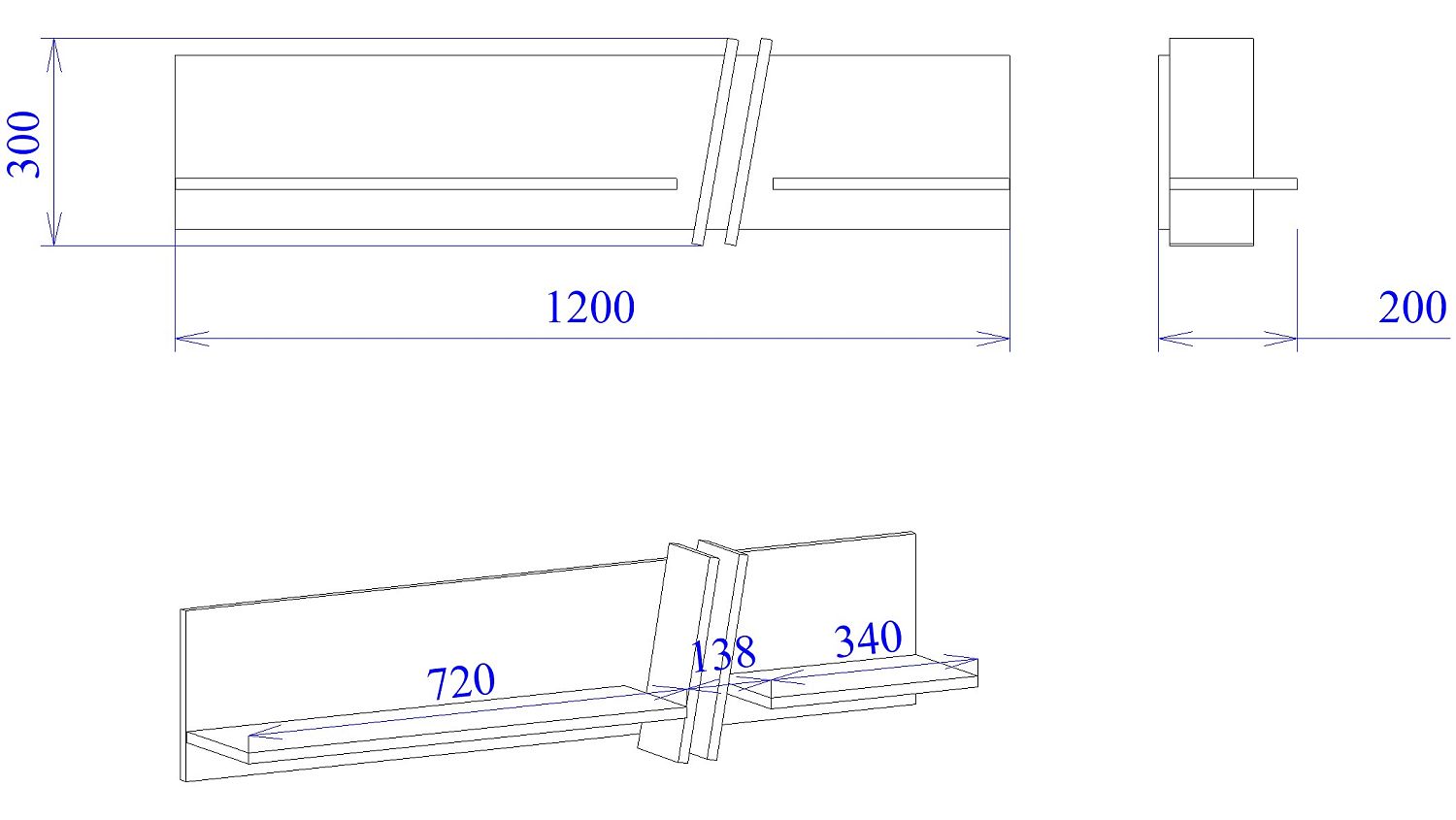Полка навесная, Стреза (1200*200*300) Дуб Галифакс натуральный, 30603