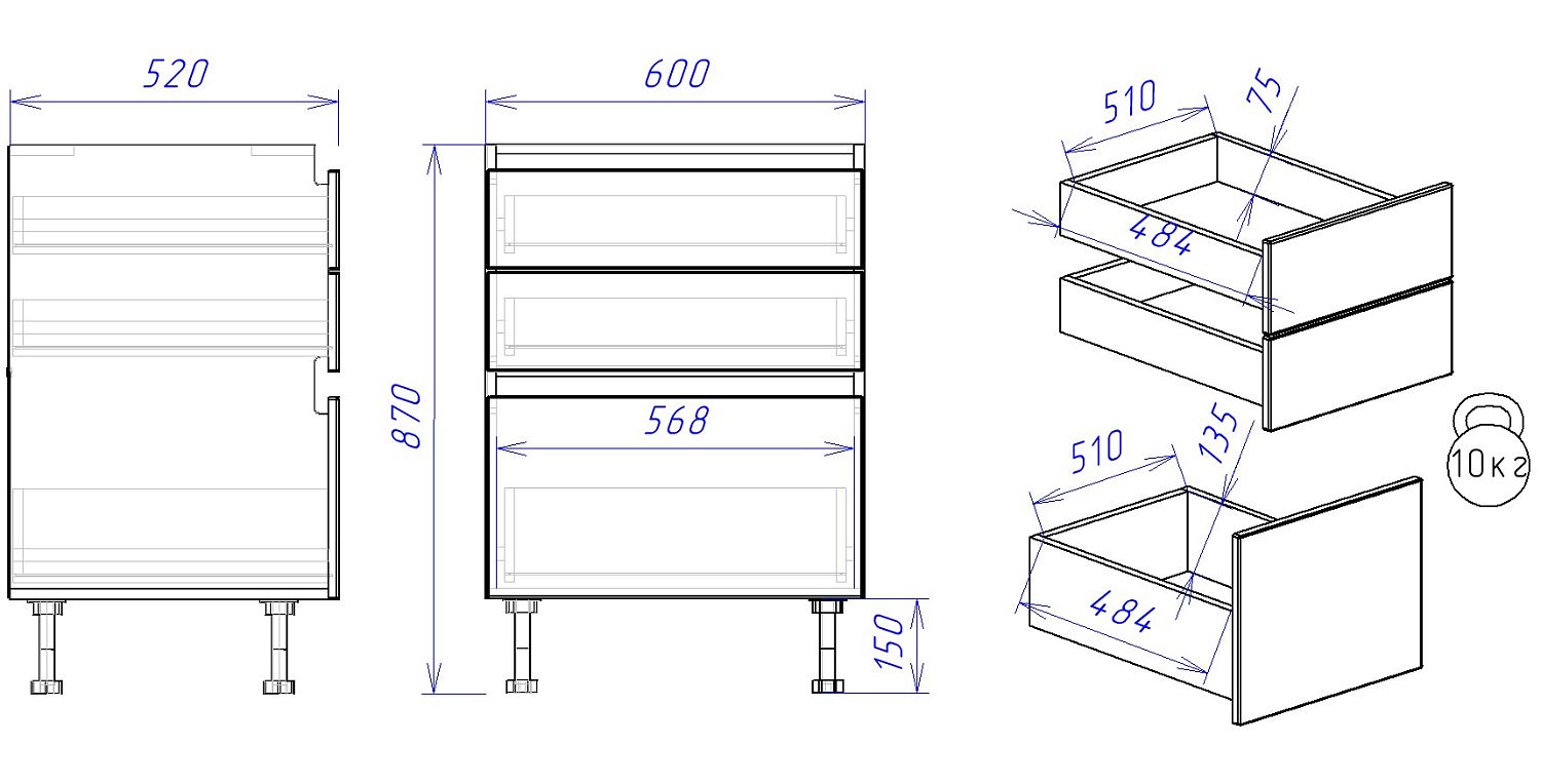 Стол с ящиками СЯ-60, Женева (600*520*870) Дуб Палермо/Белый матовый, 22418
